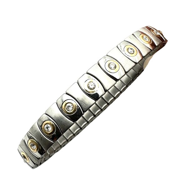 Spiedel 14K Gold And Stainless Steel Expandable Bracelet Fits Up to 8 Inch - Picture 2 of 6